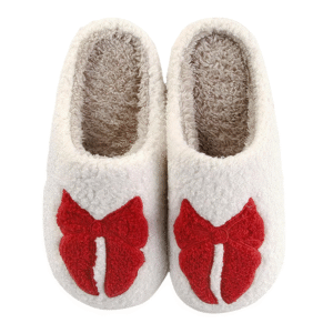 Warm Plush Bow Tie Slippers for Women