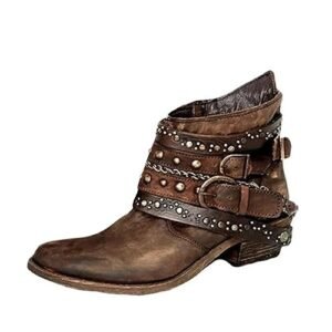 Blue Leather Ankle Cowboy Boots for Women