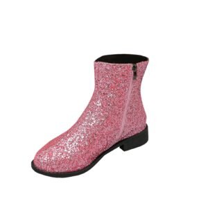 Sparkly Glitter Ankle Booties for Women with Zipper and Low Heel